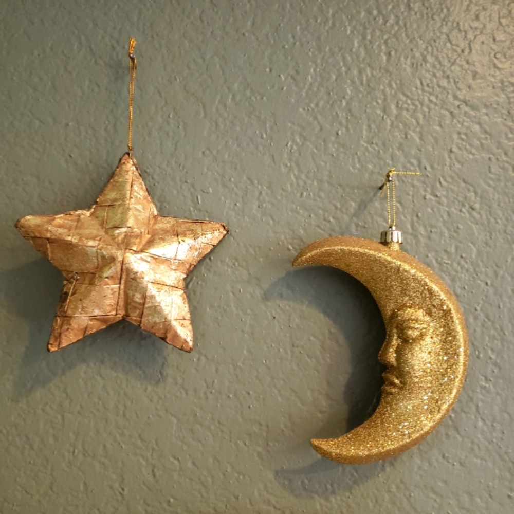 Gold Crescent Moon and Star Ornaments